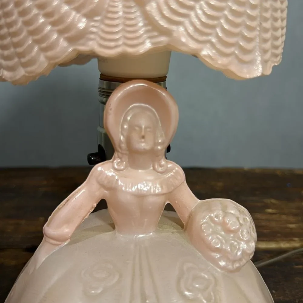 RARE - Vintage 1940’s L.E. Smith Art Deco SOUTHERN BELLE Lamp 9” Pink Glass - Picture 3 of 6